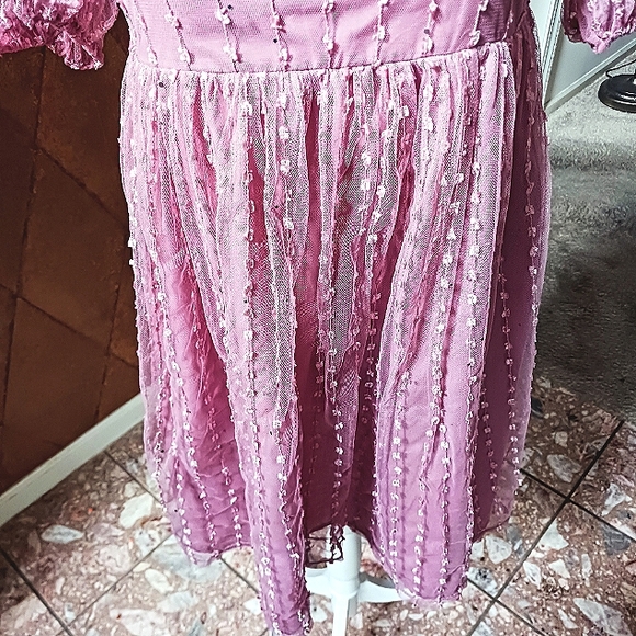 WONDER Nation Girl's Sheer Elbow Sleeves Square Neck Fushia Dress Plus Size 16 - Picture 2 of 8